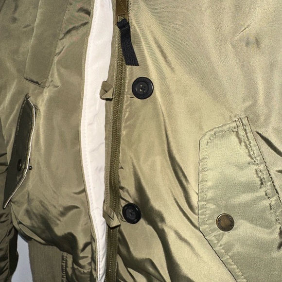 Hollister Olive Green Fur Hooded Puffer Jacket - Picture 3 of 6